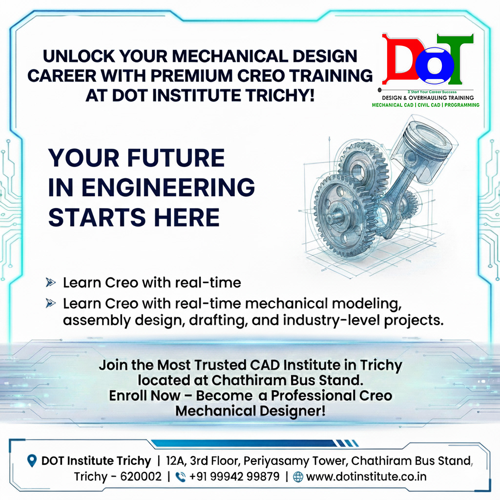 dot_institute_'s tweet photo. Premium Creo Training Trichy - New Year &amp; Christmas Offer | DOT Institute 

📞 +91 99942 99879
🌐 https://t.co/XHfvI8LSHL

#trichy #autocad #creo #catia #solidworks #training #courses https://t.co/zELOedPhPL