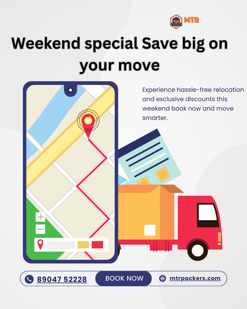Mtrpackers37347's tweet image. Move smarter this weekend with MTR Packers and Movers! Enjoy hassle-free relocation, expert packing, and on-time delivery with exclusive weekend discounts when you book now. Call 89047 52228 
#MTRPackers #WeekendOffer #RelocationDeal #PackersAndMovers #HouseShifting #OfficeShifti