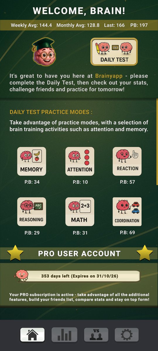 playbrainyapp's tweet photo. Brainyapp is a fast, science-inspired brain-training app. Play quick mini games for memory, attention, reaction, reasoning and more. Set goals, take a daily test, and watch your progress improve over time.

**LIVE ON GOOGLE PLAYSTORE - EVERY NEW USER NOW GETS 24HRS OF PRO AS STANDARD **

WHAT YOU’LL GET
• Quick mini games you can play anytime
• Daily Test to measure consistency and improvement
• Clear stats: personal bests, weekly/monthly averages and trends
• Friends & challenges: add friends and compare results
• Playful, premium UI designed for focus
• Single-player modes work offline; online features require internet

GAMES & MODES
Memory • Reaction • Maths • Attention • Reasoning • Coordination • Shape Shifter • Toss Up • Solitaire • Sudoku • Typing (Words & Paragraphs) - with more being added regularly.

PRO (optional)
Upgrade to Pro to unlock extra modes, challenges, deeper stats and history.

DEVELOPER
https://t.co/YOUxUFnLo8

#brainyapp #mindgames #mentalhealth #PlayStore #brain #rcadia #Challenges