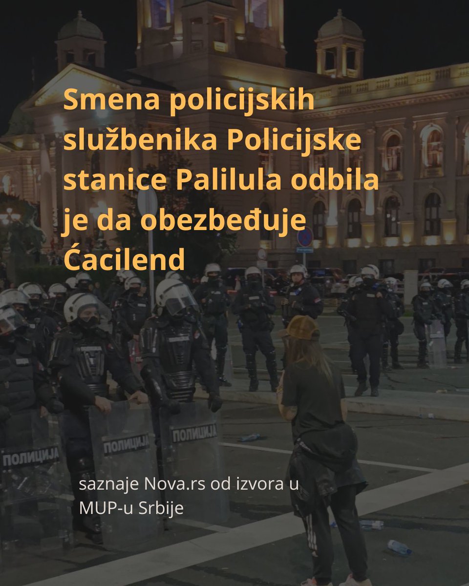 Policajci iz svih beogradskih policijskih stanica učestvuju u obezbeđivanju ćacilenda i ljudi koji u njemu borave, ali kad je došao red na policajce iz Palilule, oni su odbili zadatak. 

Opširnije 👇 
nova.rs/vesti/hronika/…