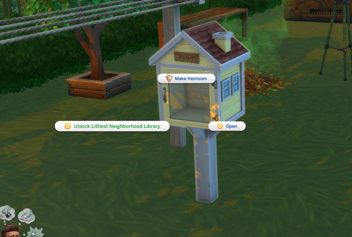 lunar_britney's tweet image. if you have the Deck the Palms event items unlocked, this new item that looks like the other mailbox is a new object with some new calls/moodlets. it should spawn walkbies to donate/read books to your lot (they even open the door with their hand, share to scare a simmer! SKSKS)2