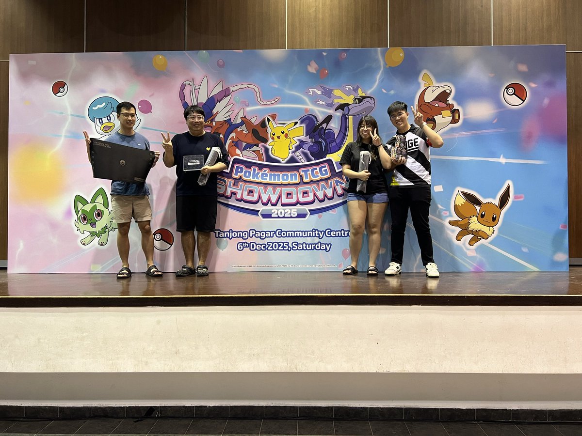 Liaobi's tweet photo. Pokemon TCG showdown 2025 3v3

Had a fun day with a fun deck. List is from @FabienPujol_TCG. Ending up only dropping 2 games. 😂 

Thanks to my team @stys95 and Charmaine for “carrying” me. 😉

1 more finalist added LOL. Up next season 2 GBLs! https://t.co/I4EpYFz0uu