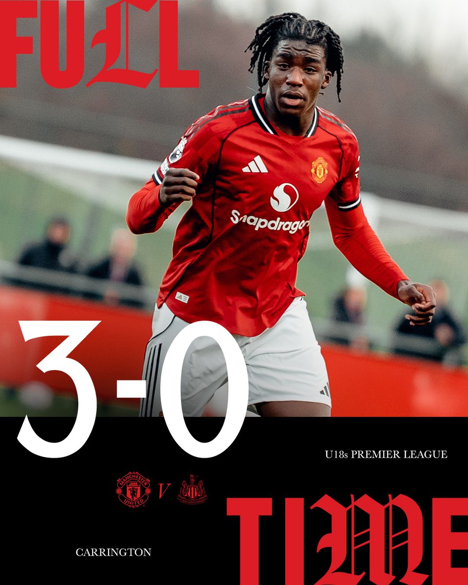 ManUtd's tweet photo. Three goals, three points for our #MUAcademy U18s at Carrington! ➕3️⃣

Great work, Reds 🔴👏 https://t.co/l6yjbSlqFr