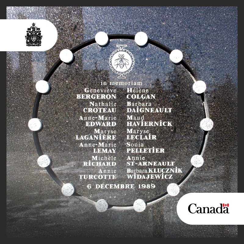 PMcanadien's tweet photo. Ce jour nous rappelle solennellement les graves conséquences de la violence fondée sur le sexe. En mémoire des 14 jeunes femmes assassinées à Polytechnique Montréal, réaffirmons notre devoir de combattre cette violence et d’associer le souvenir à l’action. https://t.co/jDl4uB2e44 https://t.co/nocYcpSfD1