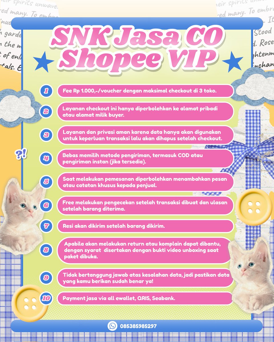 moiusts's tweet photo. ₊˚⊹ OPEN jasa co Shopee VIP ⌗ ˒˒ 👧🏻🍎
  ˚. 💳 [  fee 1k/voc, max 3 toko  ] 🍀

☆ —— TRUSTED 100% 
☆ —— Minbel Rp 0,- 
☆ —— Free req ekspedisi, notes, dll
☆ —— Proof resi
☆ —— Privasi aman

 📬 . . Free tanya-tanya! 👶 ⭐️
▷ ☎️ : https://t.co/IdaYY5X9Nz

#zonauang #zonaba https://t.co/QM5M6zmdH3