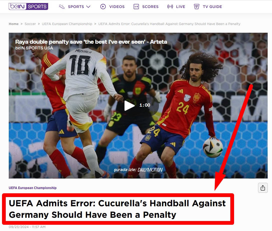 UEFA Hatasını Kabul Etti: Cucurella'nın Almanya maçındaki el hareketi penaltı olmalıydı