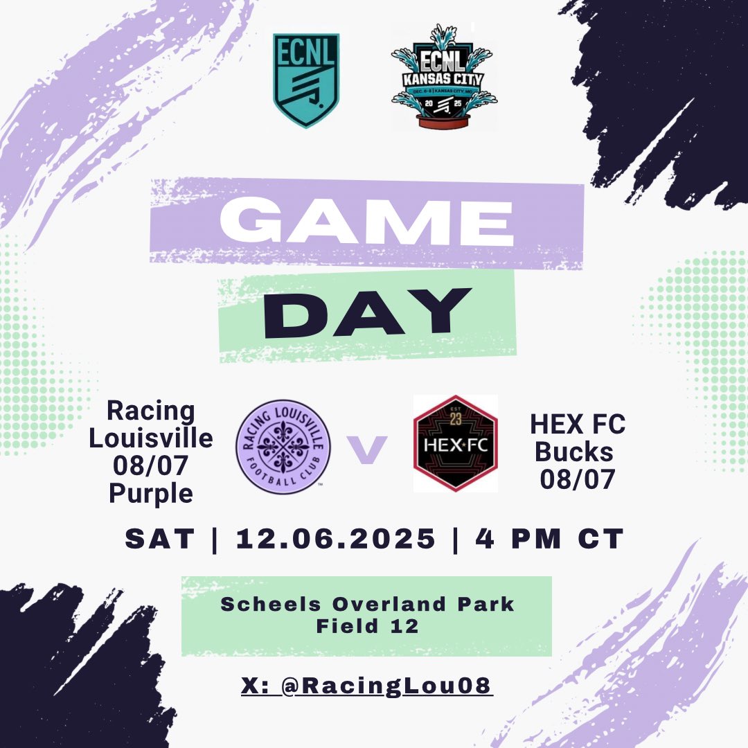 RacingLou08's tweet photo. #ECLNKC Day 1 is here. 

4 PM CT Kickoff
Scheels Overland Park, Field 12

@LouCityAcademy @ECNLgirls @ImYouthSoccer @ImCollegeSoccer https://t.co/3o2OMUGkBc