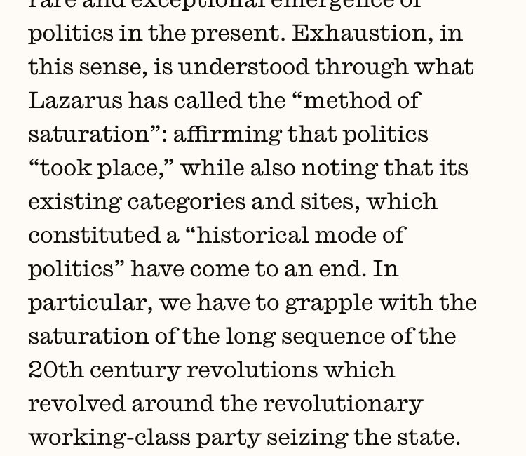 Lots of people sharing crucial Haider essays. I always loved his “Emancipation and Exhaustion” essay, which forms, for me, part of triptych that includes On Depoliticisation and Dismissal (his essay on the cultural revolution). 

saaganthology.com/article/exhaus…