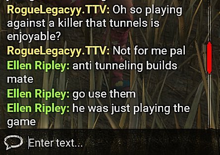 RogueLegacyy's tweet photo. So... correct me if I'm wrong, but I'm meant to just bring an "anti-tunnel" build on the off chance that ONE killer decides to tunnel? 
For context, my duo was tunnelled out straight away, I would unhook and the killer came straight back to the hook and completely ignored me. 1/? https://t.co/D8achJ0MKD