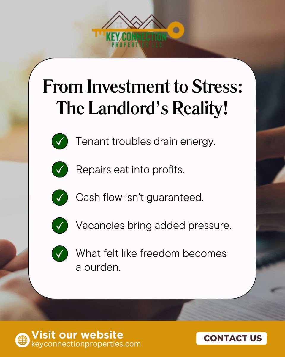 ConnectTheKeys's tweet photo. What starts as a promising investment can slowly turn into a constant source of stress. The demands of being a landlord often what most expect tenant issues, and the challenge of keeping properties occupied.
https://t.co/mNX2XseHfd

𝐅𝐨𝐥𝐥𝐨𝐰 𝐔𝐬👉: @keyconnectionproperties https://t.co/oSBZO2J5Y9