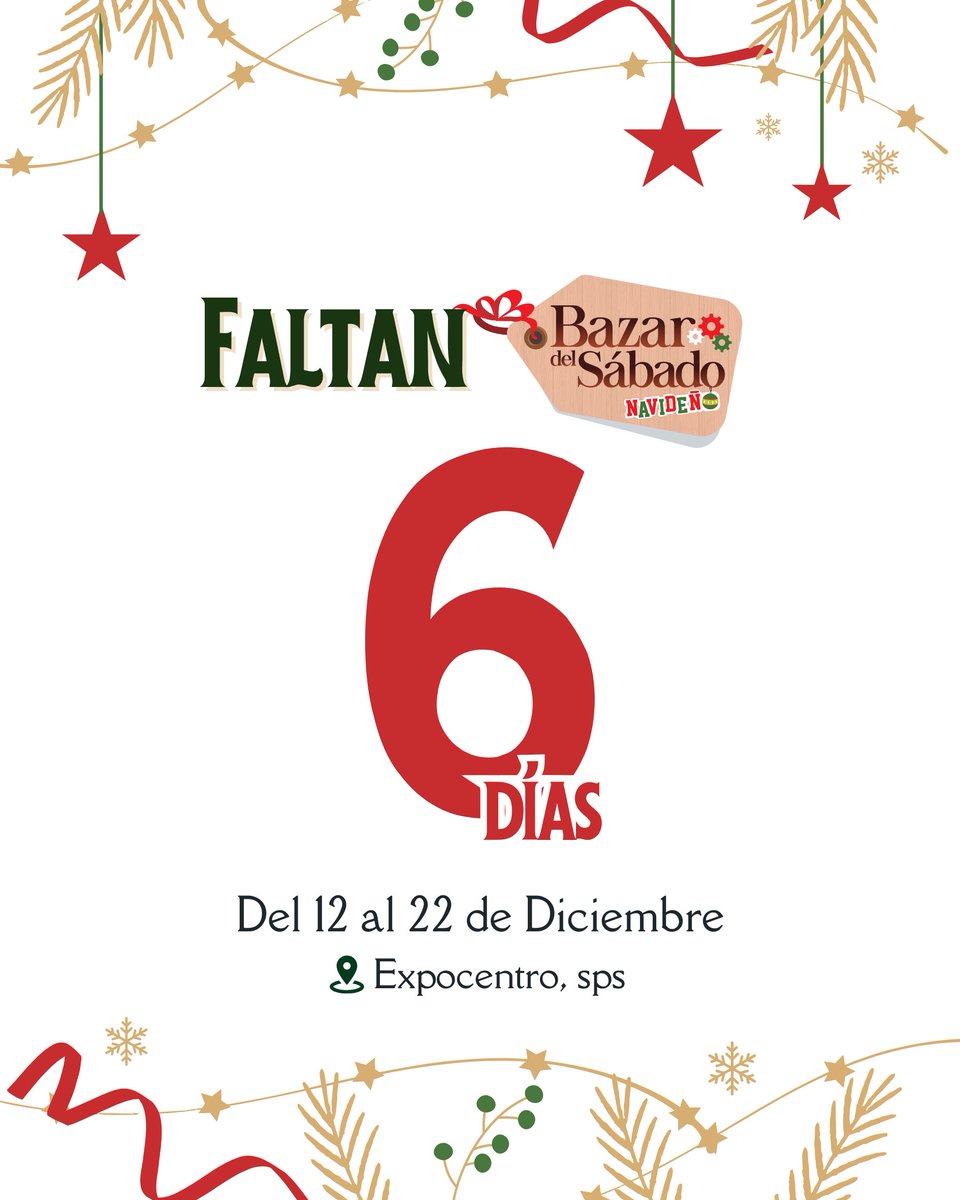 BazarDelSabado1's tweet photo. ✨⏳ ¡Faltan 6 días para el Bazar Navideño!
Apoya talento local y descubre productos hermosos hechos con dedicación.
📍 Expocentro
Lunes a viernes: 2:00 pm a 8:00 pm
Sábados y domingos: 10:00 am a 8:00 pm

#BazarNavideño #Expocentro #SPS https://t.co/NRyD6aUw7l