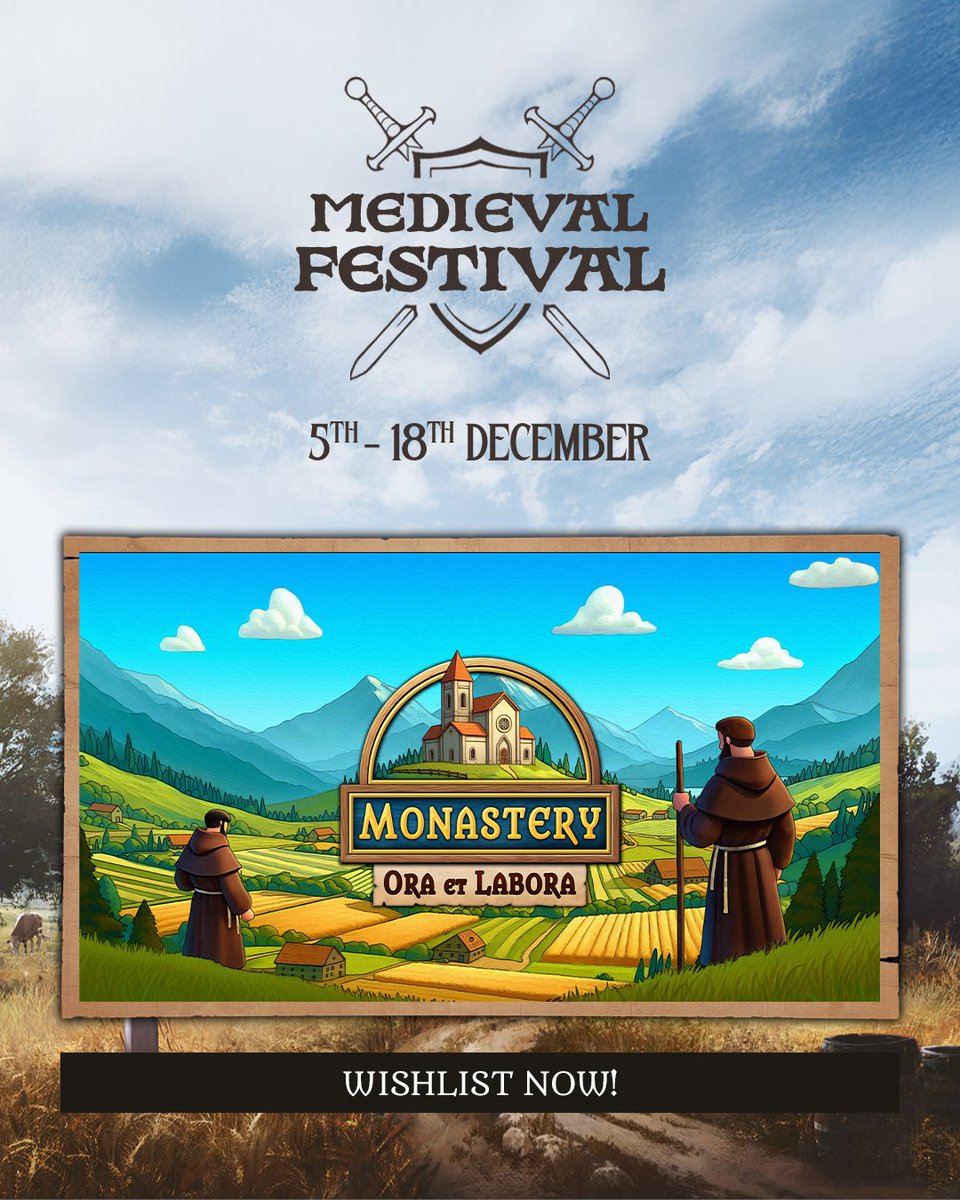 Double event! Monastery: Ora et Labora is part of two events on #Steam: #GamesInItaly and #TheMedievalFestival. Go check them out! ⛪

🔗store.steampowered.com/curator/403198…
🔗store.steampowered.com/curator/447412…

#indiegame #indiedev #gamedev #cozy #MadeWithUnity