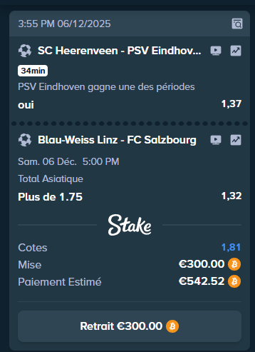 fekahdesbois's tweet image. Bet de Décembre numéro 6 🎄
50€ dans les like / rt si le bet passe :)
( je ne suis pas pronostiqueur ) 

PSV gagne une période : Le PSV domine largement ses matchs et prend souvent l’avantage sur au moins un des deux actes.

Linz – Salzburg Over 1.75 : Salzburg impose un rythme…