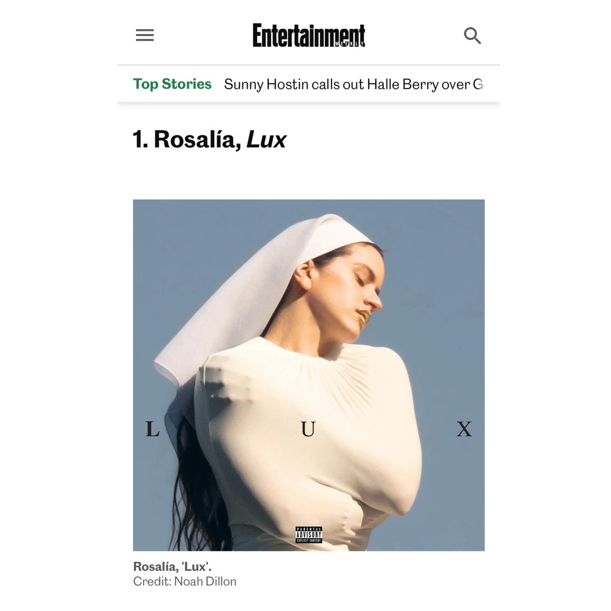 rosaliachart's tweet photo. .@EW crowns “LUX” as the best album of 2025.

“Björk shows up on her spiritual descendant Rosalía’s fourth LP, Lux, a staggeringly ambitious work that, like Post, detonated the limitations of genre to deliver some of the most compelling, colossal music of the year.” https://t.co/YhXZaf1KYe
