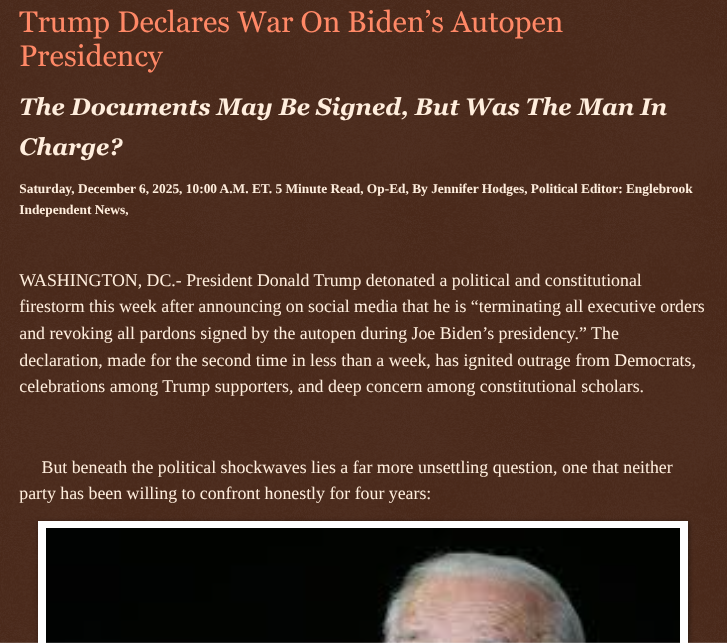 ArtFletcher9's tweet photo. Trump Declares War On Biden’s Autopen Presidency https://t.co/eVacqubUjL via @Englebrooknews #WashingtonDC #Republicans #PresidentTrump #Terminates #Former #presidenbiden #autopen #executiveorders #pardons @wireless_step @HRG_Media @LodiNJNews @fordmb1 @SarahGeving1 @Shannon96574094 @Daytobehappy @janninereid1 @MichelleF_35 @gator4kb18 @TrumpWasRite2 @KathyKbrose @RobGerundo @JimBobW49