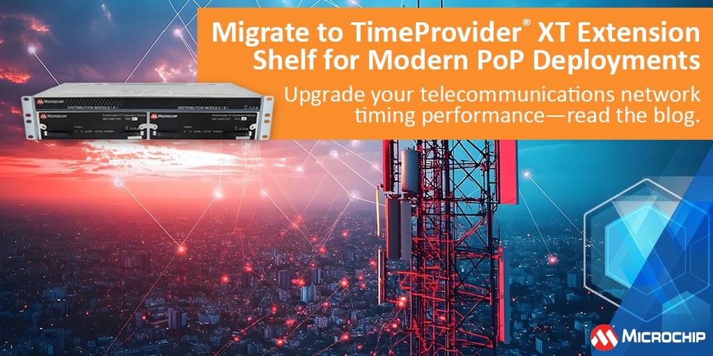 MicrochipTech's tweet photo. Need more timing outputs without expanding your footprint? The TimeProvider® XT Extension Shelf delivers compact, redundant E1/T1/CC output expansion for modern PoP deployments. Read the blog: https://t.co/gObJwUfsm2. #Telecom #DesignEngineering #NetworkTiming https://t.co/sCoPFPKl3R