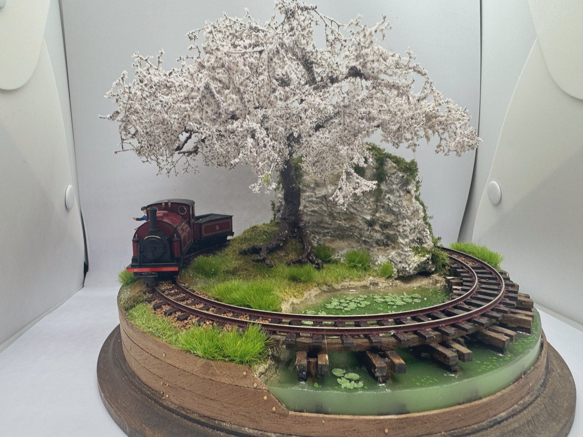 morley_craft's tweet photo. 水面にハスを浮かべて桜の木も植えました。気になるところは沢山ありますがキリがないのでスモールイングランドのミニジオラマは一旦ここで完成です←
色々好きなものを詰め込んだので楽しかったです笑 https://t.co/W9izSDVcUA
