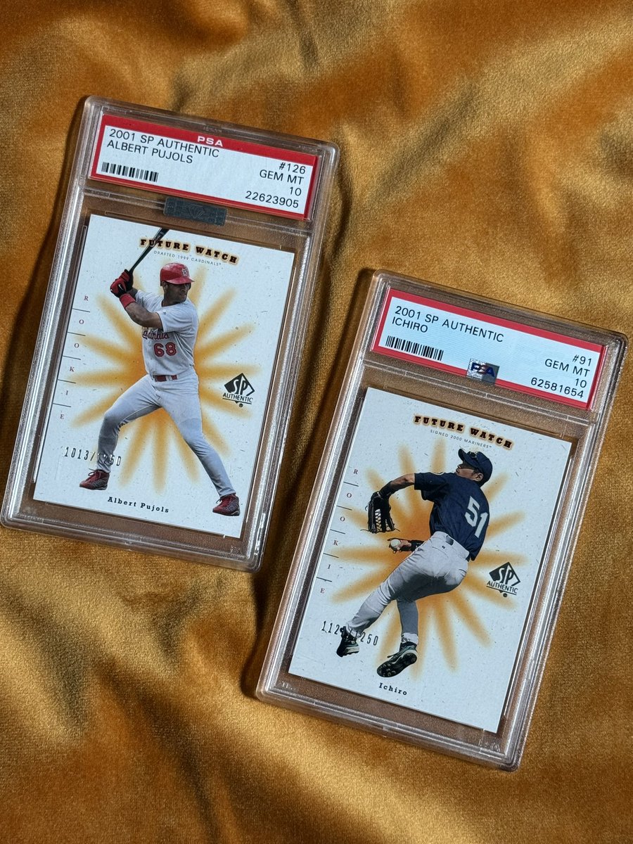 They made up one of the best Rookie of the Year pairings in baseball history when they received the AL and NL award in 2001 so it's only fitting that Ichiro Suzuki and Albert Pujols are paired alongside one another here with perfect PSA GEM MINT 10 examples of their 2001 Upper