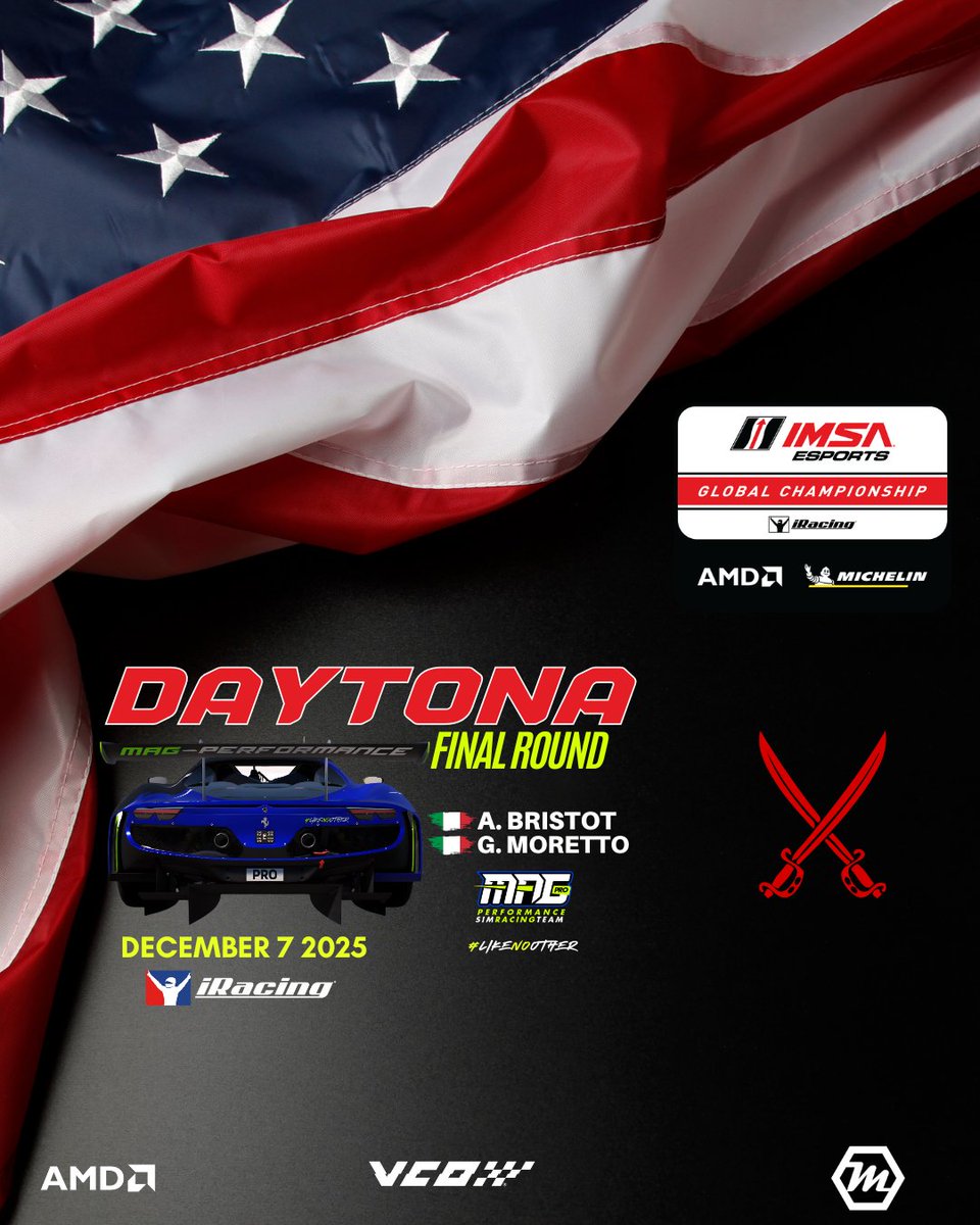 Final showdown in the <a href="/IMSA/">IMSA</a>  Esports Global Championship!
This Sunday at 19:15 CET (1:15pm ET), we race at <a href="/DAYTONA/">Daytona International Speedway</a>  on <a href="/iRacing/">iRacing</a> .

MAG-Performance is ready for the final battle — don’t miss it! 🔥

#IMSAEsports #Daytona #FinalRound #MAGPerformance