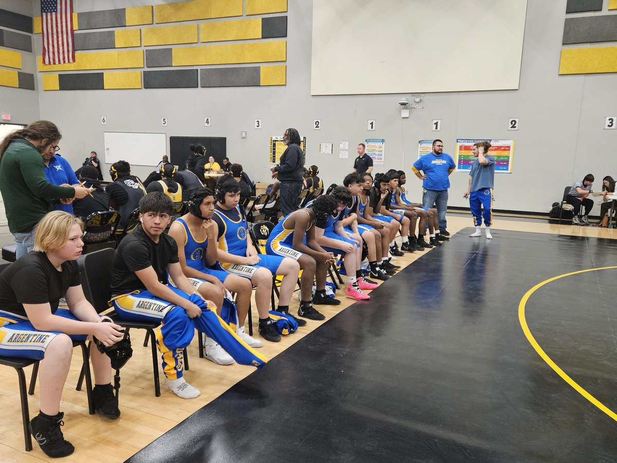 ArgentineSchool's tweet image. Argentine Mustangs are ready for another exciting morning of wrestling against Rosedale, Sumner, and Carl Bruce! Let’s go, Mustangs!

#BetterEveryDay #MustangPride