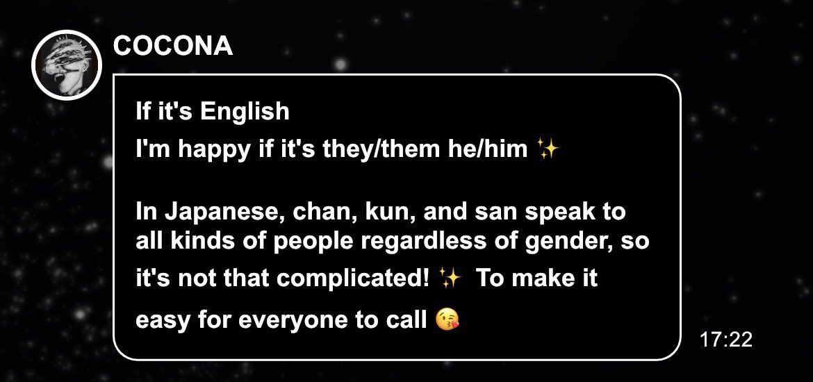 cocona confirmed their pronouns on alphaz app❤️