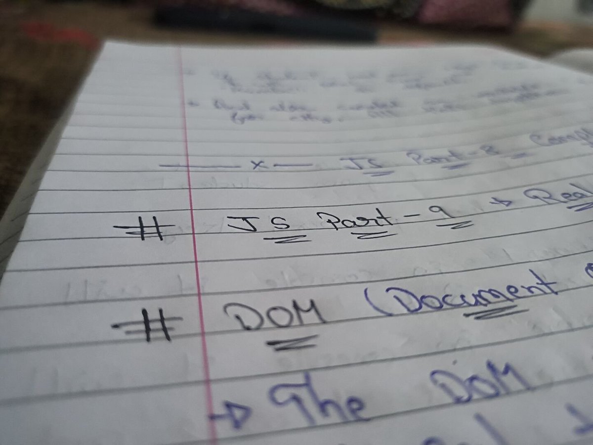 Dhruvofficials's tweet image. Day 36 of my Web Dev Journey 🚀
Started JS Part 9 – DOM today.

Covered:
• What is DOM?
• Selecting elements by ID
• Selecting elements by class

Excited to finally step into real page manipulation! 🔥
#JavaScript #DOM #WebDev #100DaysOfCode