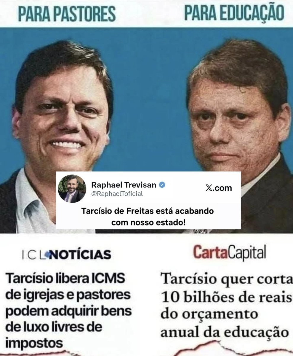 Tarcísio de Freitas faz o que quer com o dinheiro do trabalhador Paulista, quem paga é você, que votou nele e não vai ter vaga pro teu filho na escola, o bolsonarismo forma burros desde de a infância até a terceira idade!