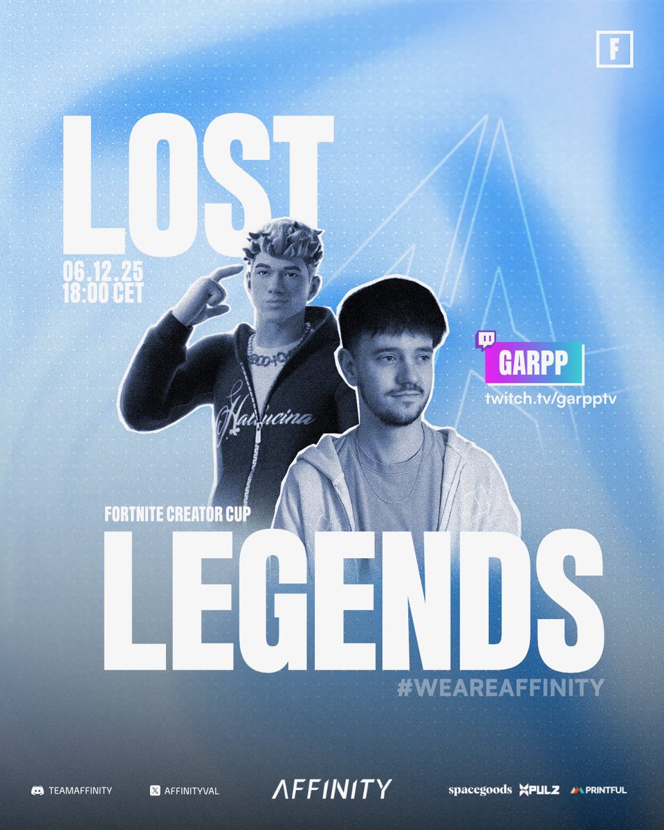 AffinityVAL's tweet image. Our GOAT @garpptv will be taking part in @AmarCoDTV’s upcoming Lost Legends Fortnite Creator Cup invitational, tonight at 18:00 CET!

Go show him some love and support over on twitch at twitch.tv/garpptv !

Auf Geht’s!

#WeAreAffinity