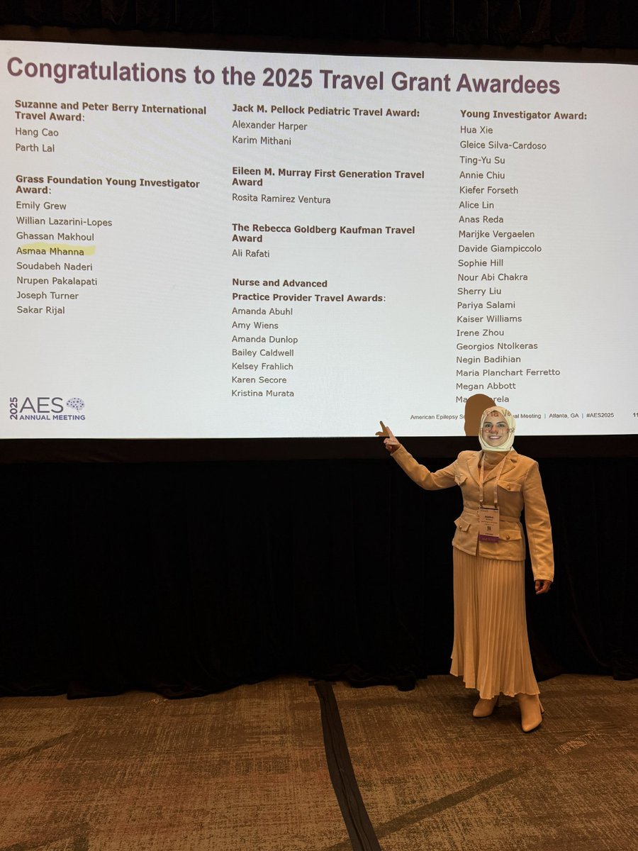 Asmaa_Ebwini's tweet photo. Check out our poster on the role of lesion-derived networks in predicting post-stroke epilepsy in children @AmEpilepsySoc

Incredibly honored to receive the AES 2025 Young Investigator Award.

Grateful to my mentor @boeslab whose guidance and inspiration shape my work every day. https://t.co/bC4cGu2oao
