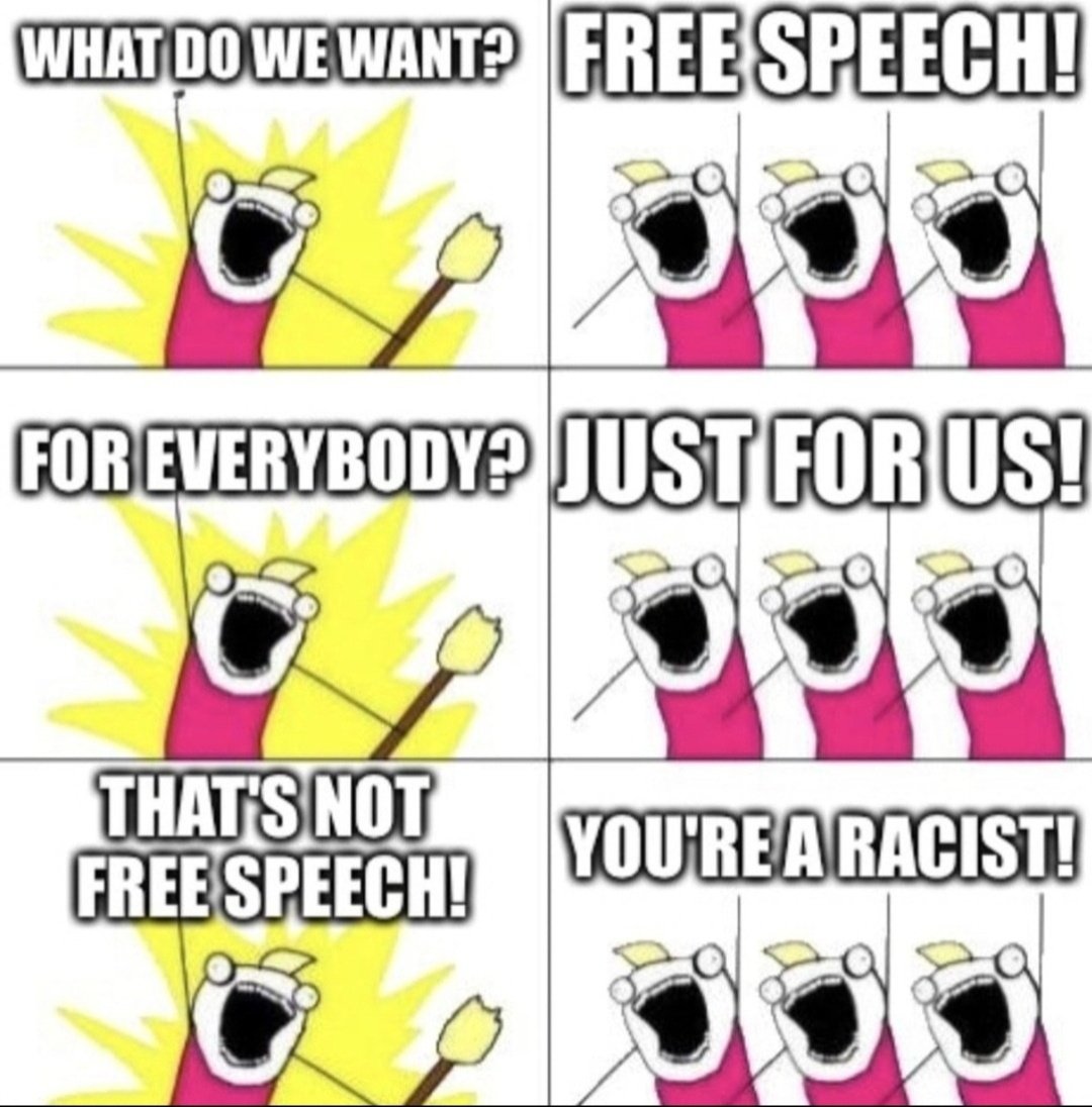 Johnsmemes's tweet photo. @elonmusk Without freedom of speech,  nothing else matters. https://t.co/HPMTkrC2t6