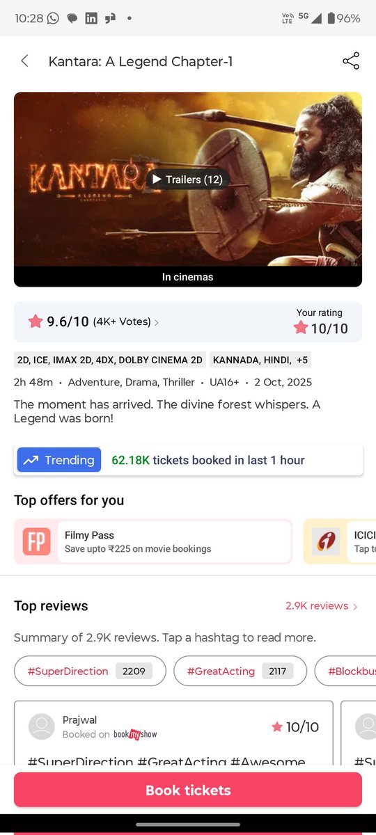 AbhilashDevadi1's tweet photo. Next which Kannada movie can achieve this peak hour sale on @bookmyshow ?
#KantaraChapter1  highest peak hour sale was 87k+   I was expecting atleast 15-20k from below movies(50k+ from #ToxicTheMovie )

#MarkTheFilm #TheDevil #Toxic #45TheMovie 
#KicchaSudeep #Darshan #yash https://t.co/mNmGYje69g