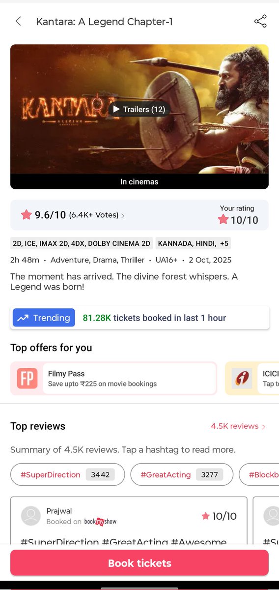 AbhilashDevadi1's tweet photo. Next which Kannada movie can achieve this peak hour sale on @bookmyshow ?
#KantaraChapter1  highest peak hour sale was 87k+   I was expecting atleast 15-20k from below movies(50k+ from #ToxicTheMovie )

#MarkTheFilm #TheDevil #Toxic #45TheMovie 
#KicchaSudeep #Darshan #yash https://t.co/mNmGYje69g