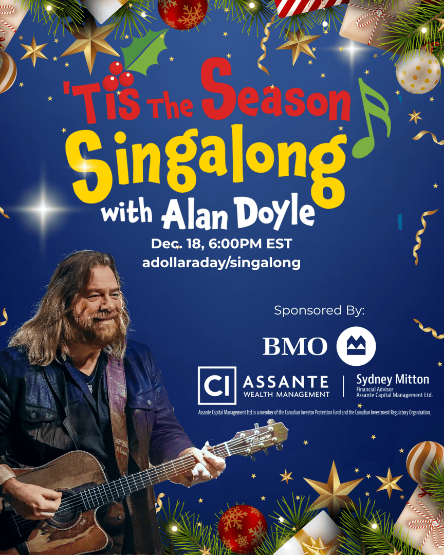 adollaradayfdn's tweet image. Join us on Dec.18 for the ’Tis the Season Singalong, hosted by #AlanDoyle!

🕖 7:30 NT | 6 ET | 3 PT
📍 facebook.com/alandoylemusic

A FREE event supporting grassroots mental health &amp;amp; addictions programs across Canada. 

Give $365+ for a signed copy of 𝘛𝘏𝘌 𝘚𝘔𝘐𝘓𝘐𝘕𝘎 𝘓𝘈𝘕𝘋.