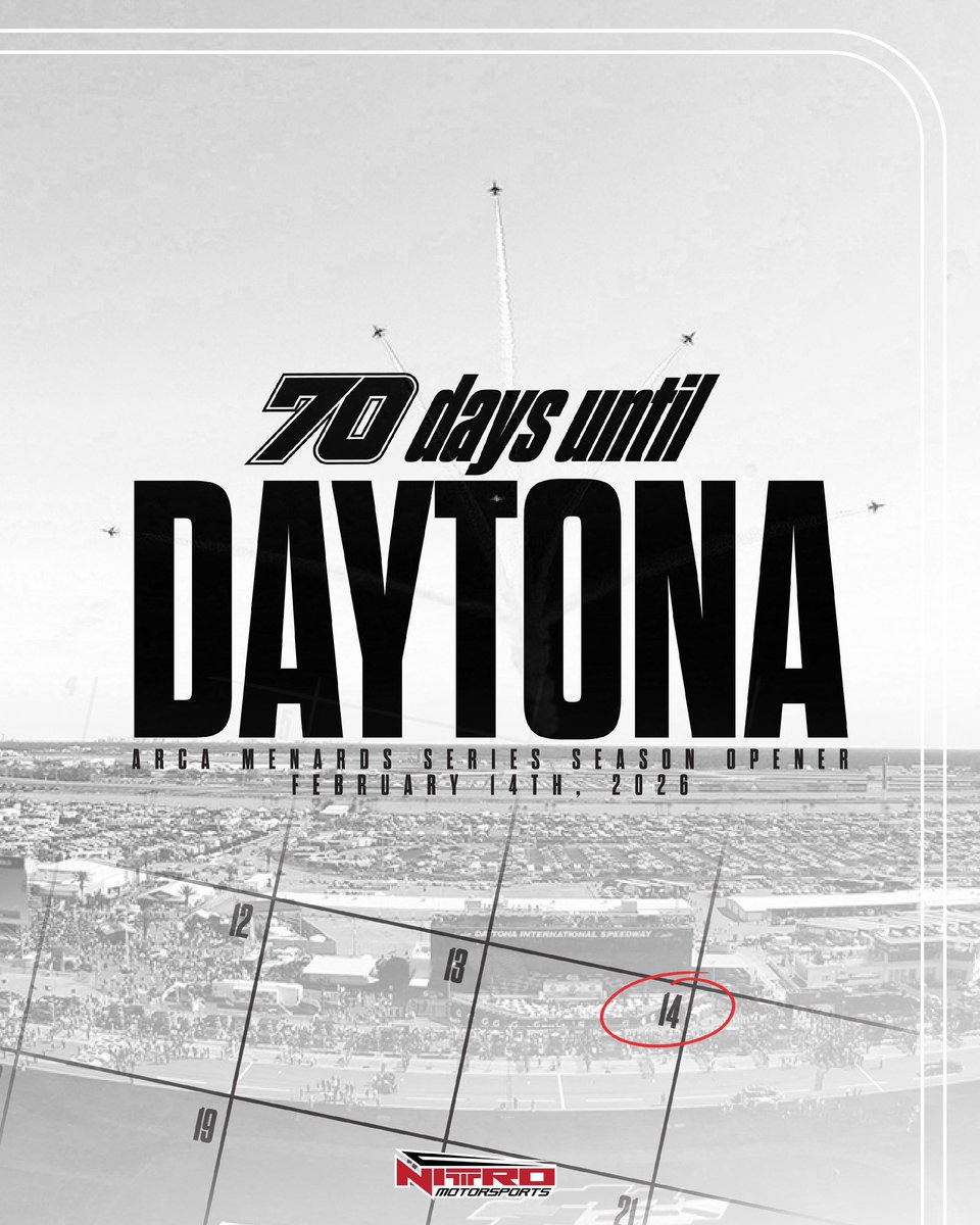 7️⃣0️⃣ days until we're back racing on the high banks of Daytona.

#Nitro / #NitroMotorsports / #RaceNitro / @arca_racing / @venturinimotor