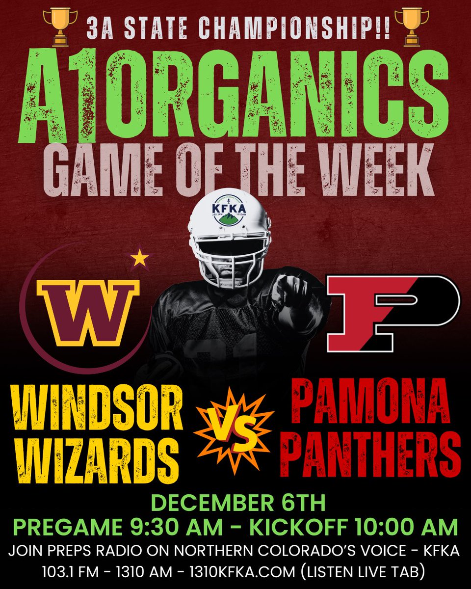 It’s our last A1 Organics game of the week and it’s gonna be a good one! Join <a href="/KCCAJohnson4/">Kyle Johnson</a> and <a href="/BeyondsportsBD/">Bruce Dick</a> on the call for the 3A State Championship!