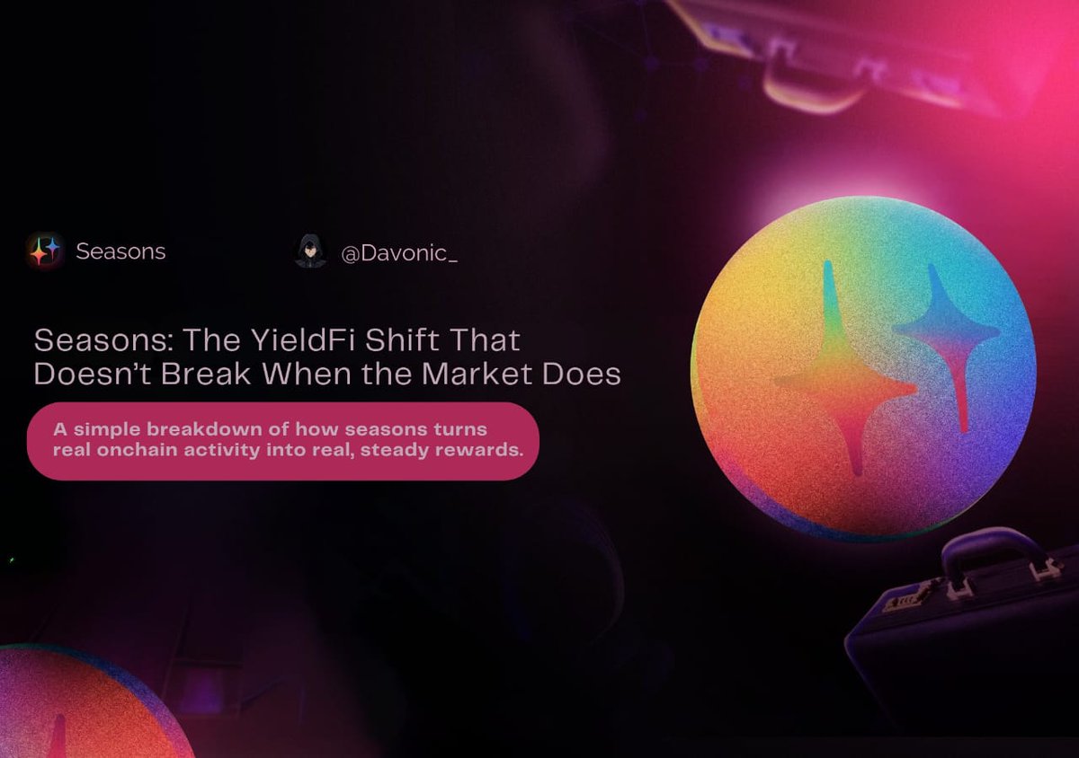 Every yield platform claims “sustainability”…

until the market flips red and everything dries up.

Seasons looked at that cycle and said nah
yield should come from real on-chain activity, not price swings.

This is where the shift starts.

➾ The Problem With Today’s YieldFi