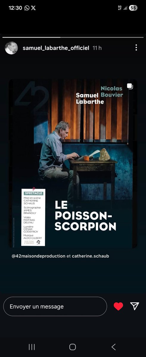 SwaniLaurence's tweet photo. ✨🎭 Ce soir.. Che Théâtre 🥲✌🇨🇭
#LePoissonScorpion #SamuelLabarthe https://t.co/sPRIDELpOM