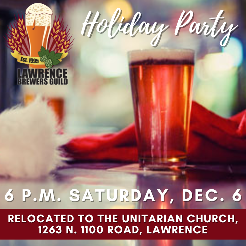 See you at 6 p.m. TONIGHT for our Holiday Party! Reminder, this event has been relocated to the Unitarian Church where we host our meetings! 

Please bring a side dish or dessert! Bring your homebrew and/or other beer, wine, mead, etc. to share! Taps will be available.