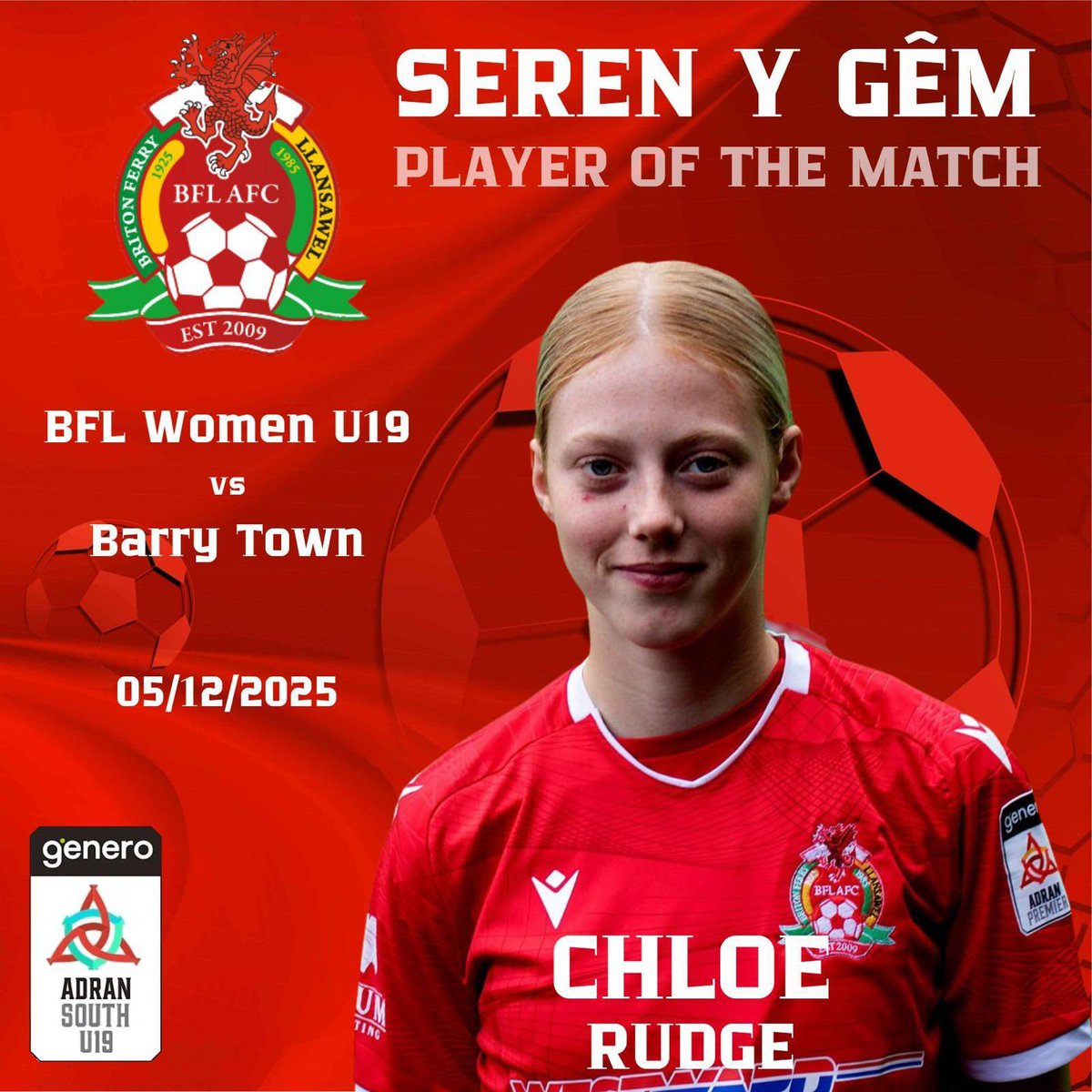 BFLAcademyGirls's tweet image. ⚽️Player of the Match⚽️

Chloe Rudge 

@bfllafc 
@adranleagues 

#IAmRed 🔴⛴️