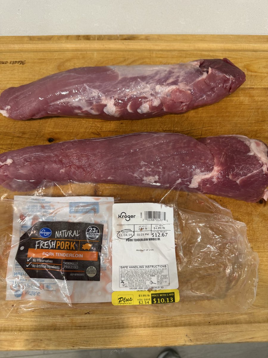 Brscp2's tweet photo. @kroger how is this a whole tenderloin. You literally took to junk cuts and packaged it as a whole tenderloin. #greedy #dirty. Oh and charged $4pd for fat crap. https://t.co/28LaU9TYLb