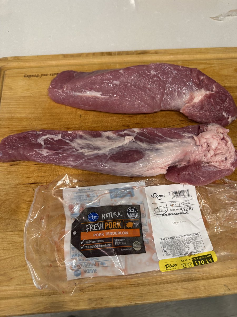 Brscp2's tweet photo. @kroger how is this a whole tenderloin. You literally took to junk cuts and packaged it as a whole tenderloin. #greedy #dirty. Oh and charged $4pd for fat crap. https://t.co/28LaU9TYLb