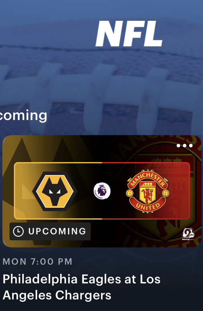 Hey <a href="/hulu/">Hulu</a>,
     … I don’t think the Eagles and Chargers play in the English Premier League. 😂