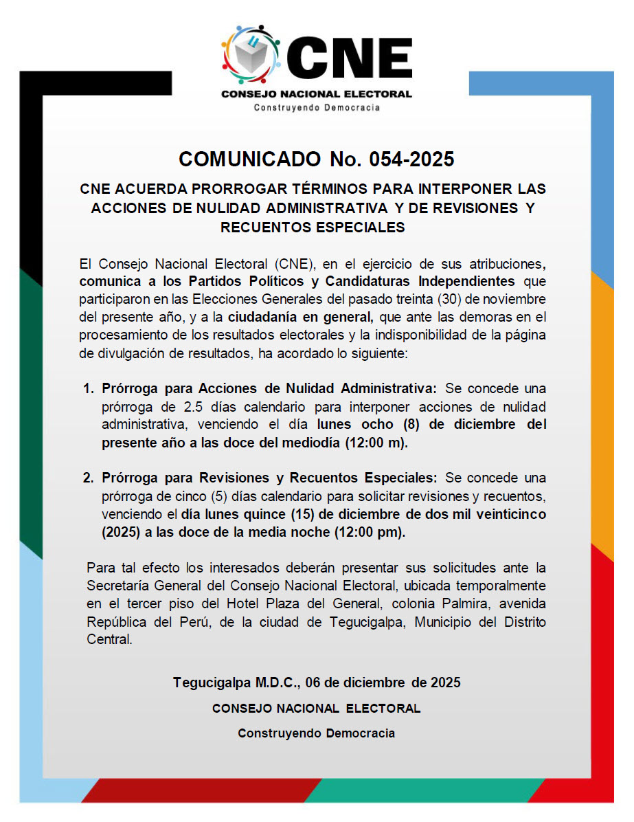 El CNE decidió ampliar el plazo para que se puedan presentar solicitudes de nulidad administrativa, así como peticiones de revisión y recuentos especiales.#Abriendobrecha