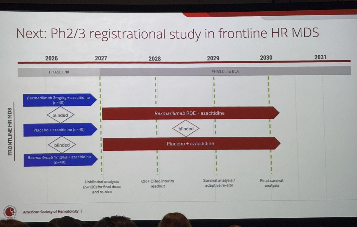 Great presentation by <a href="/Dr_AmerZeidan/">Amer Zeidan MBBS,MHS ‏عامر زيدان</a> of Bexmarilimab- 1st in class Clever-1 Ab- w/ Aza in 1L &amp; R/R HR- MDS w/enrichment for TP53m. Impressive data both in 1L &amp; R/R MDS. Privilege to enroll on this study <a href="/UNC_Lineberger/">UNC Lineberger</a> &amp; looking forward to next steps. <a href="/ASH_hematology/">ASH</a> #ASH2025