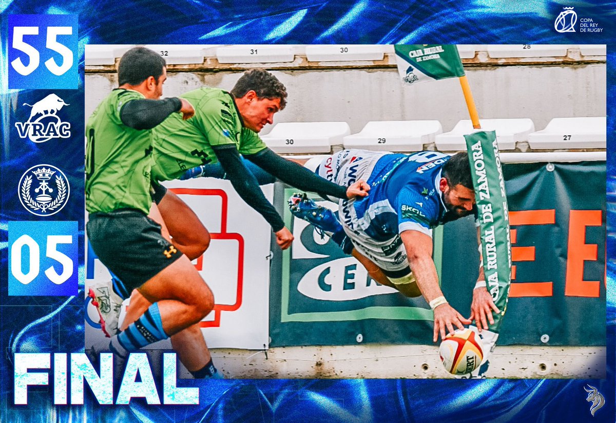 VRAC's tweet image. ⏰ Final del partido

🔵 @VRAC 55-05 @iirugby 

✅ 2/2 para los de Merino en la Copa de SM El Rey 

#DirectoVRAC