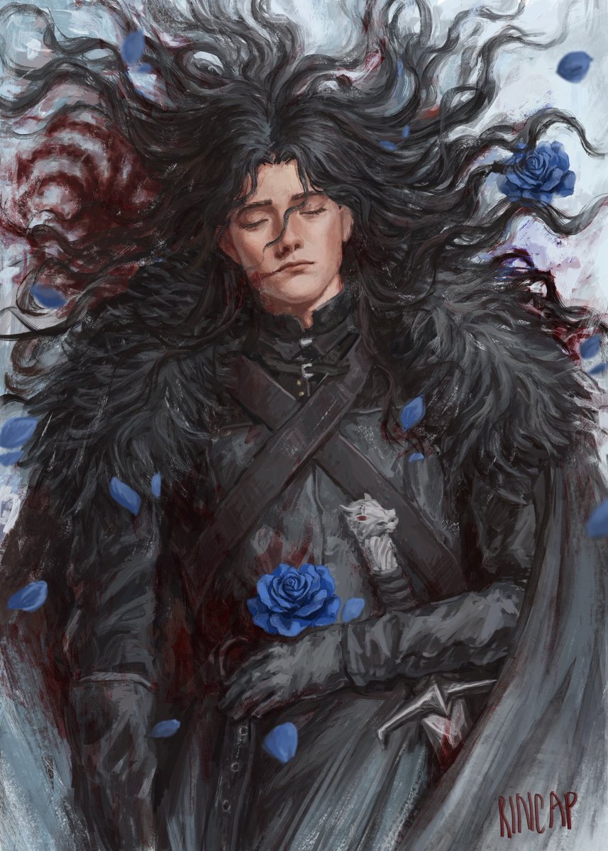 Rubylovescatby's tweet image. “Jon fell to his knees… In the cold night air the wound was smoking. “Ghost” he whispered. Pain washed over him. 
𝒮𝓉𝒾𝒸𝓀 𝓉𝒽𝑒𝓂 𝓌𝒾𝓉𝒽 𝓉𝒽𝑒 𝓅𝑜𝒾𝓃𝓉𝓎 𝑒𝓃𝒹. 
He never felt the fourth knife. Only the cold…”

Commission by lovely @rin_the_cap