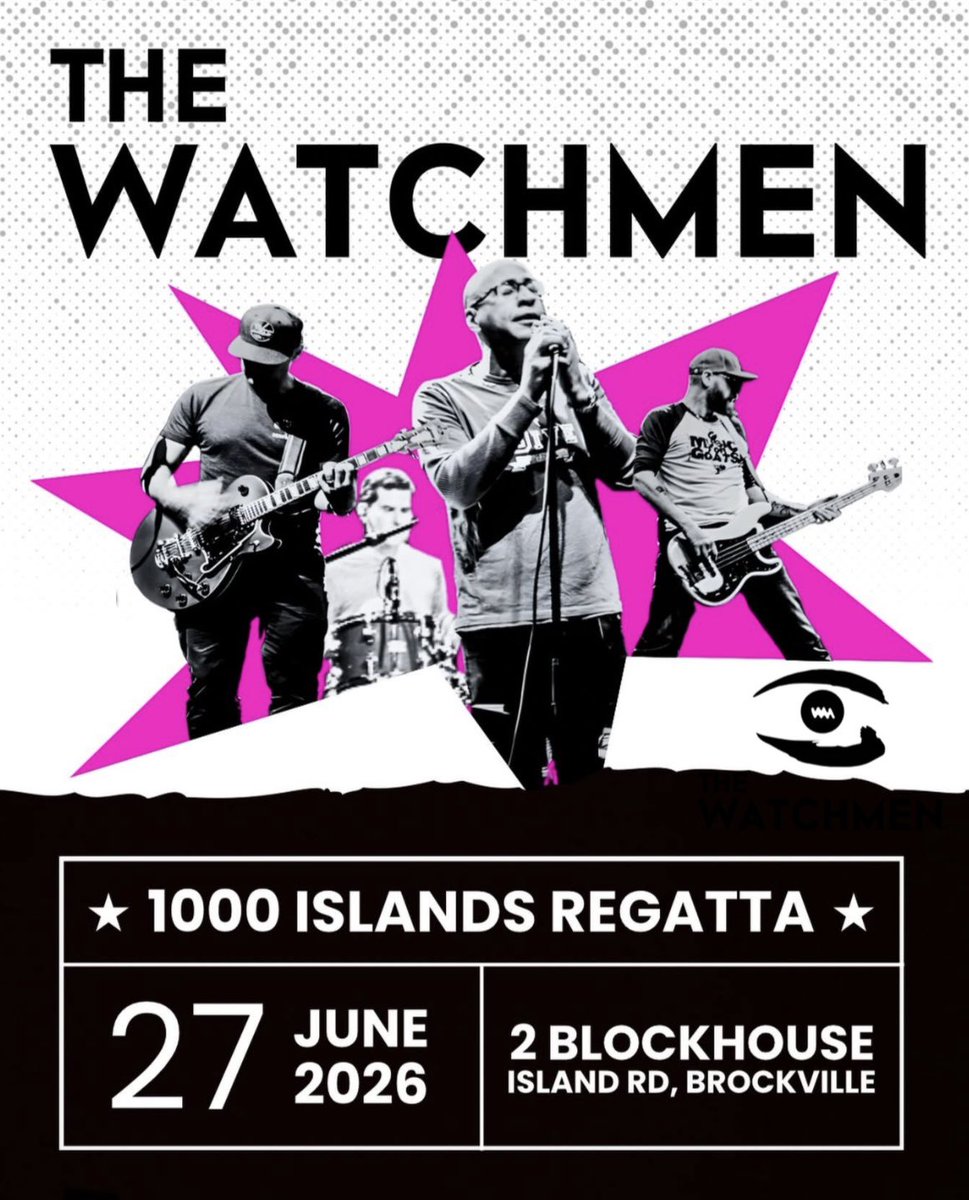 🎤 Saturday Headliner Reveal! 🎤
 The Watchmen are hitting the stage at the 2026 1000 Islands Regatta on Saturday, June 27th!
 Prepare for an epic night on the waterfront on Brockville. 
 More info to come… stay tuned!