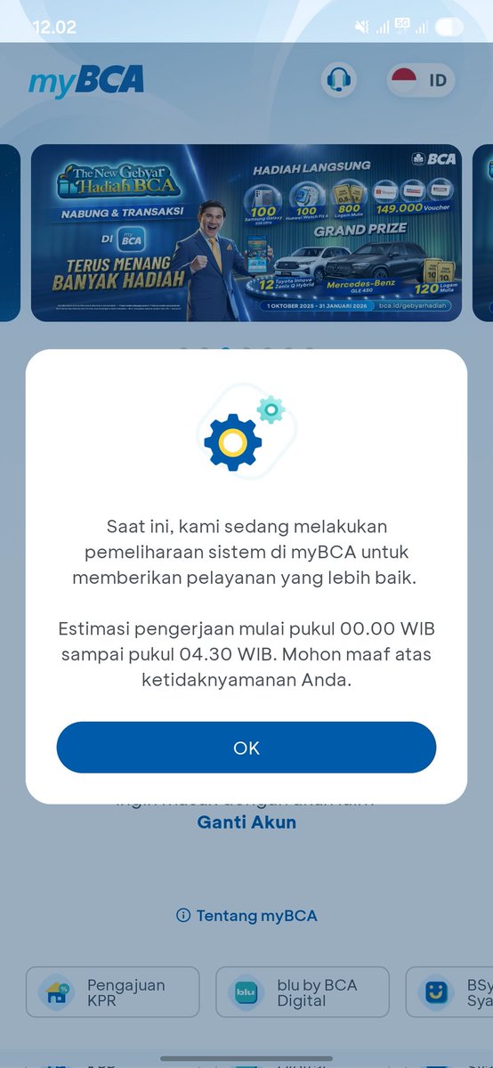 mybca tai, bilangnya maintenance jam 12 tapi dari jam 12 kurang udh gabisa akses apa apa kocak lu nyusahin org aja anjir