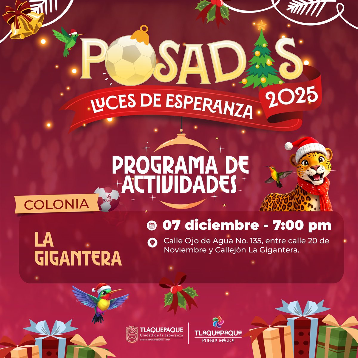 Mañana continúa la magia de nuestras Posadas Luces de Esperanza en la colonia La Gigantera. ✨
Será una noche llena de música, alegría y momentos que iluminan esta temporada.

Les espero a las 7:00 pm en la calle Ojo de Agua No. 135. 🎄

#LaCiudadDeLaEsperanza