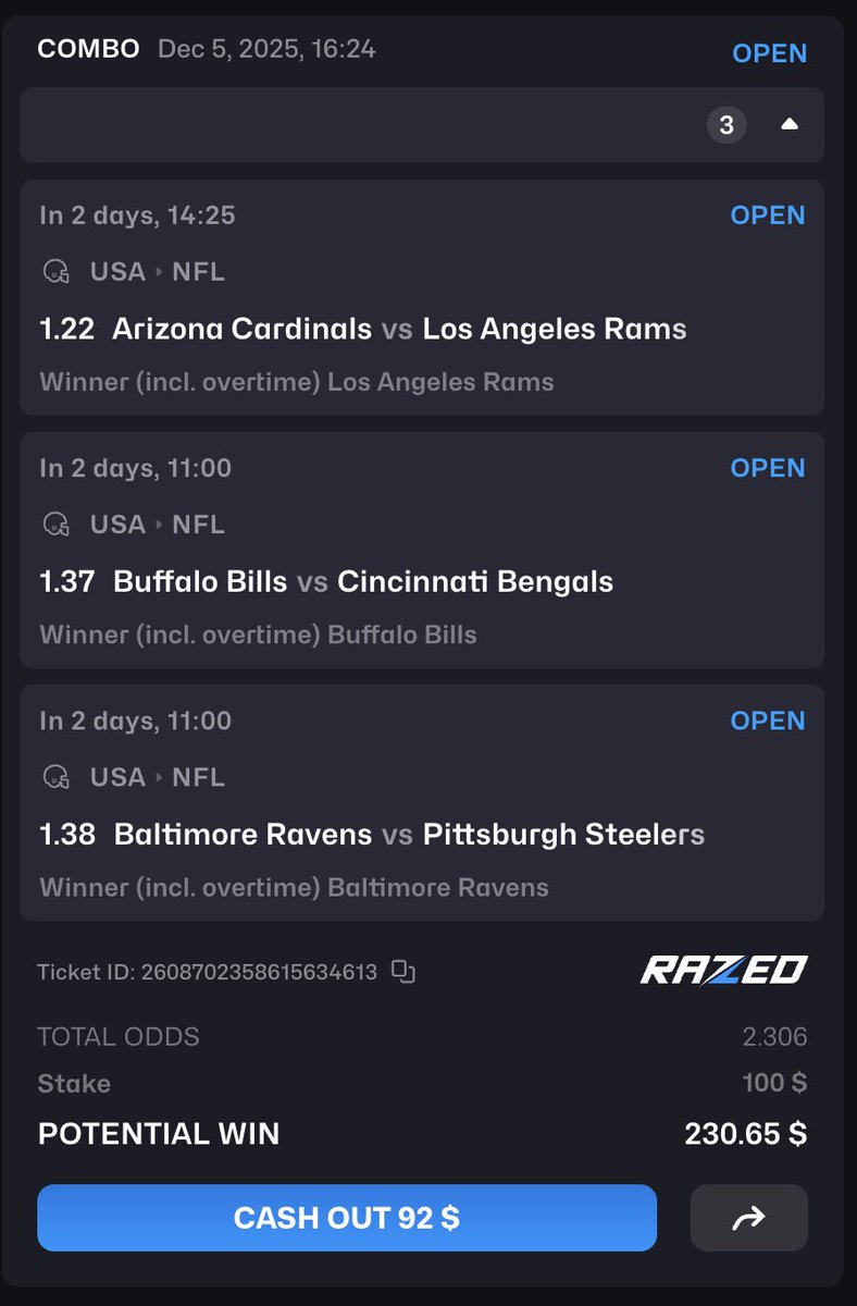 Rams, Bills and Ravens all got me. easiest 3 leg of my life